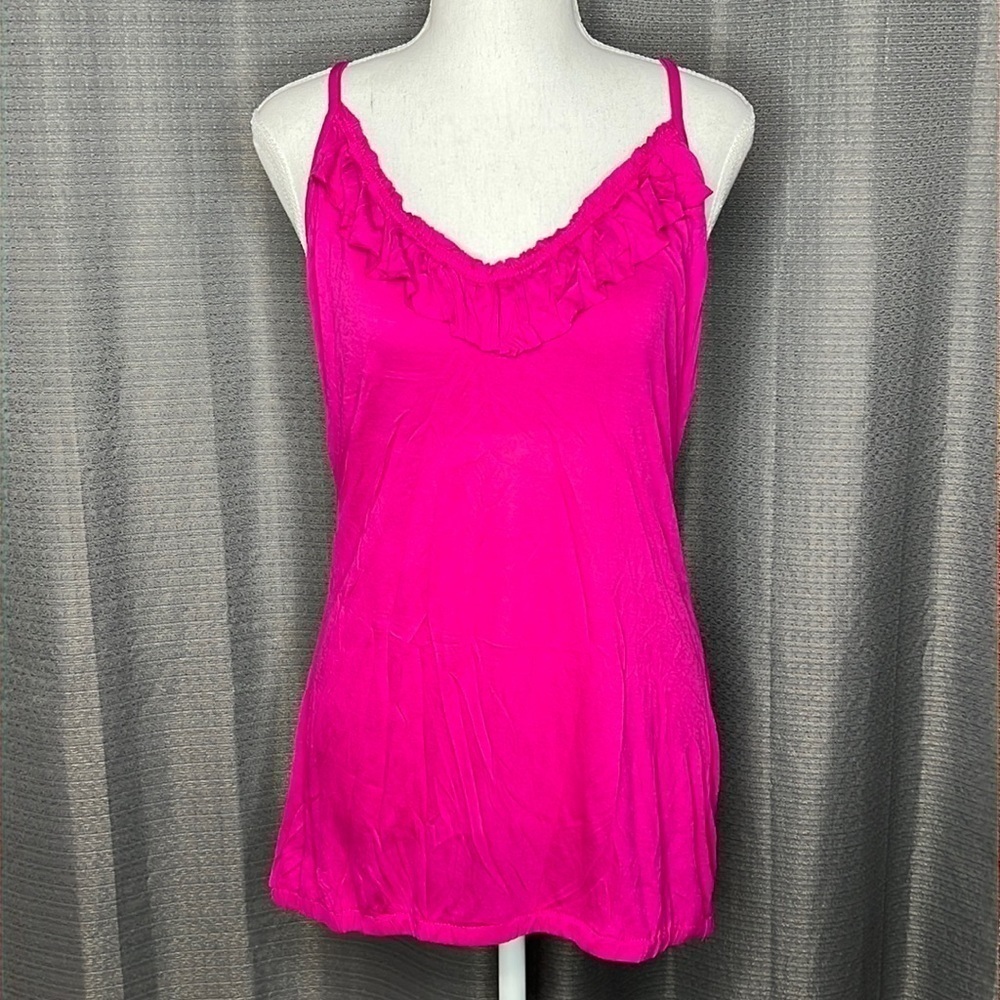 OLD NAVY HOT PINK MEDIUM RACER BACK RUFFLE TANK TOP New Barbie